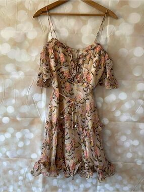 Saints + Secrets Floral Tan and Peach Colored Dress